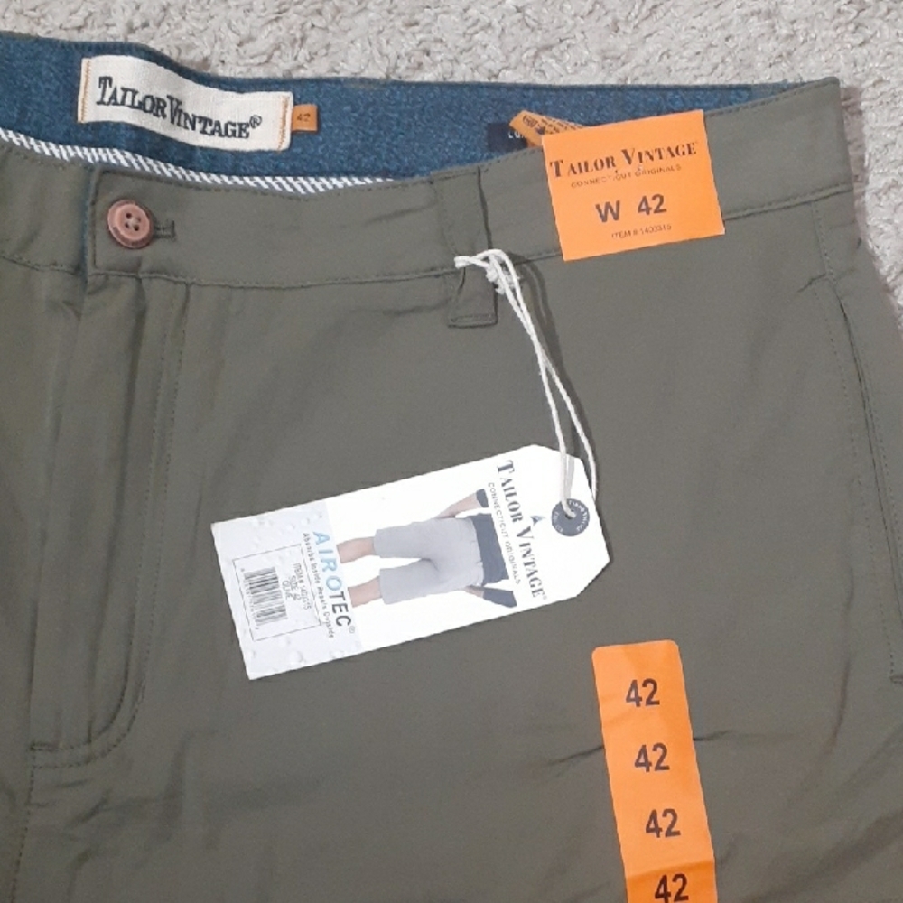 NWT Tailor Vintage Men's AeroTec Shorts - Size: 40, 42 - Army Green - Picture 2 of 5